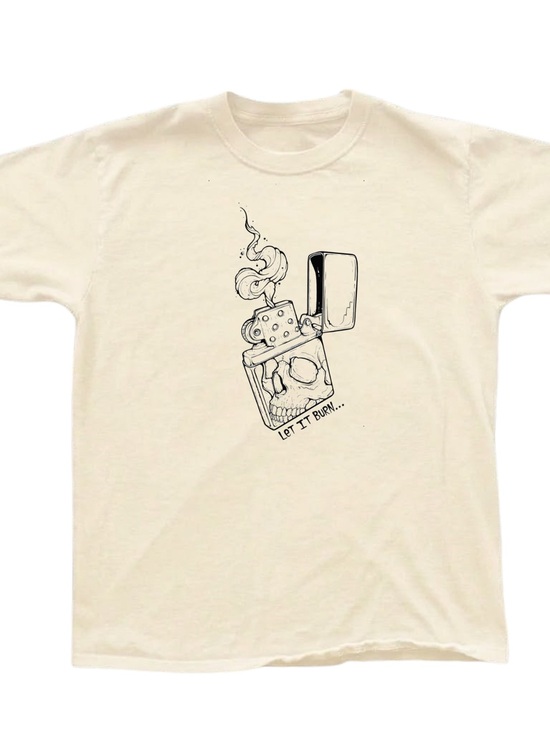 Gildan Other - Cream Graphic Tee with Skull Lighter Illustration